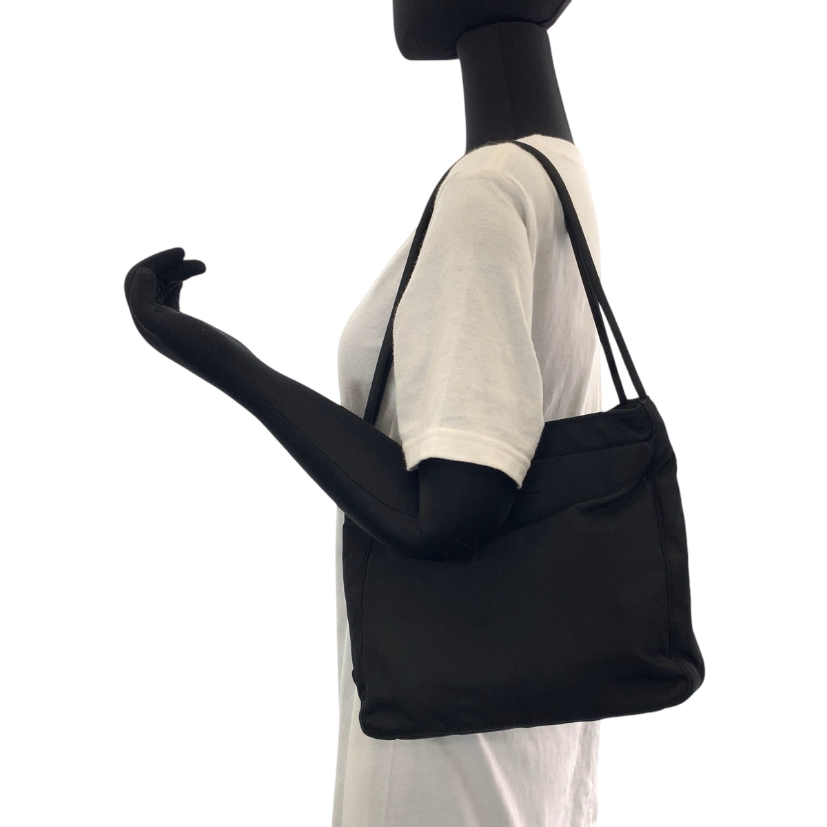 PRADA Tote Bag Nylon Black SilverMetal Test Triangle With logo