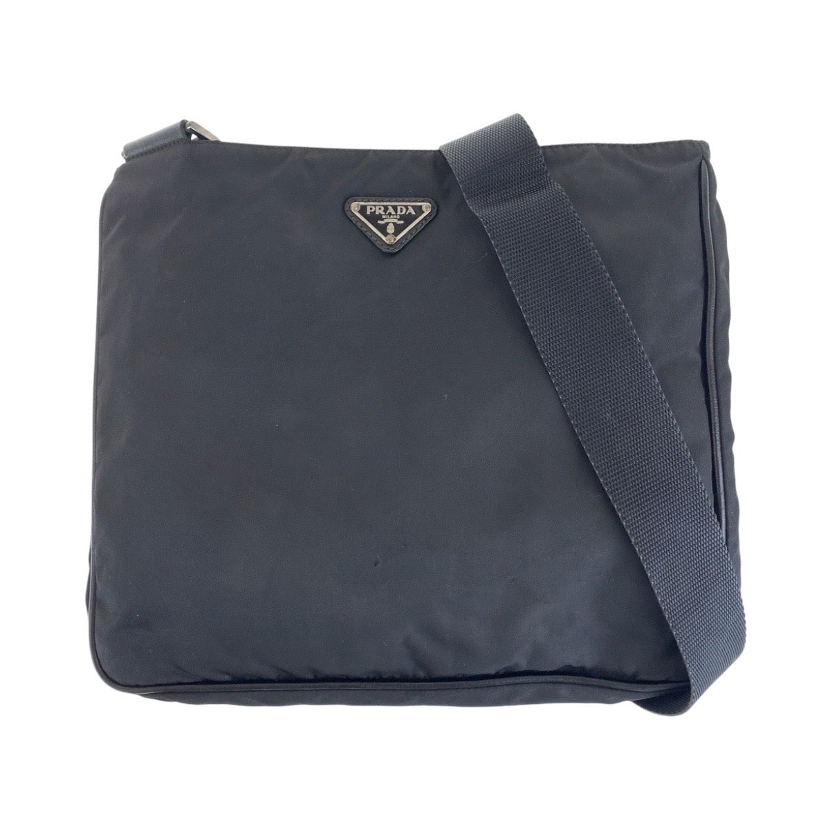 PRADA Shoulder Bag Nylon Black SilverMetal Testo Saffiano Triangle With logo