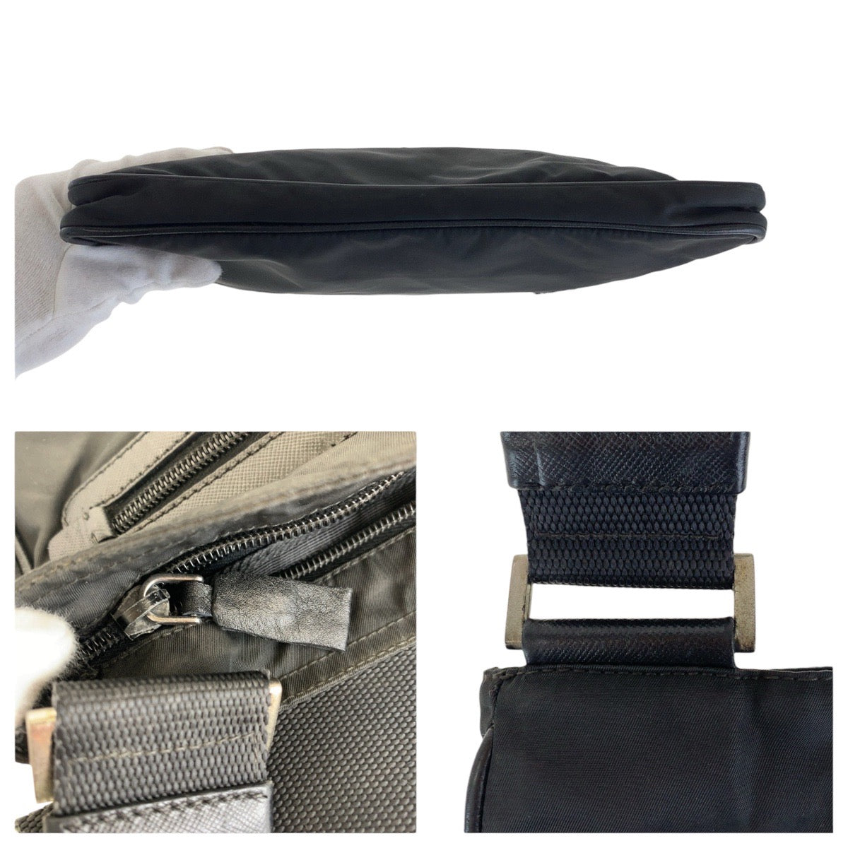 PRADA Shoulder Bag Nylon Black SilverMetal Testo Saffiano Triangle With logo