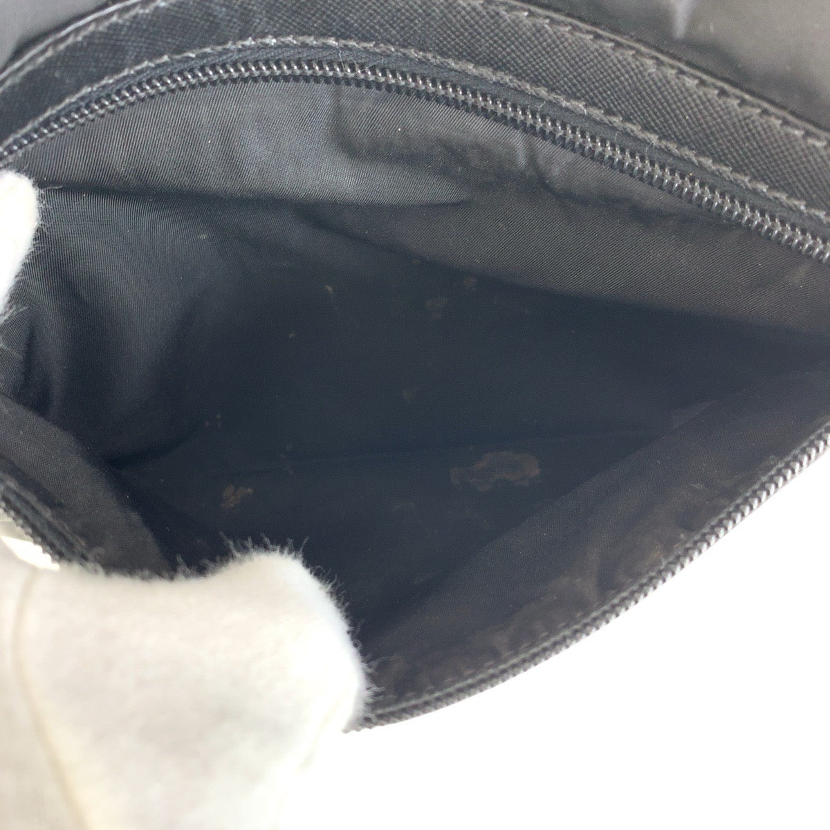 PRADA Shoulder Bag Nylon Black SilverMetal Testo Saffiano Triangle With logo