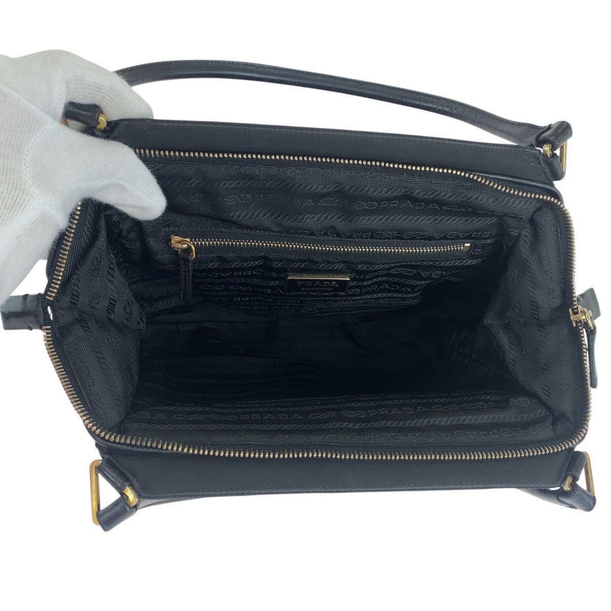 PRADA Tote Bag Nylon Black GoldMetal Test Triangle With logo