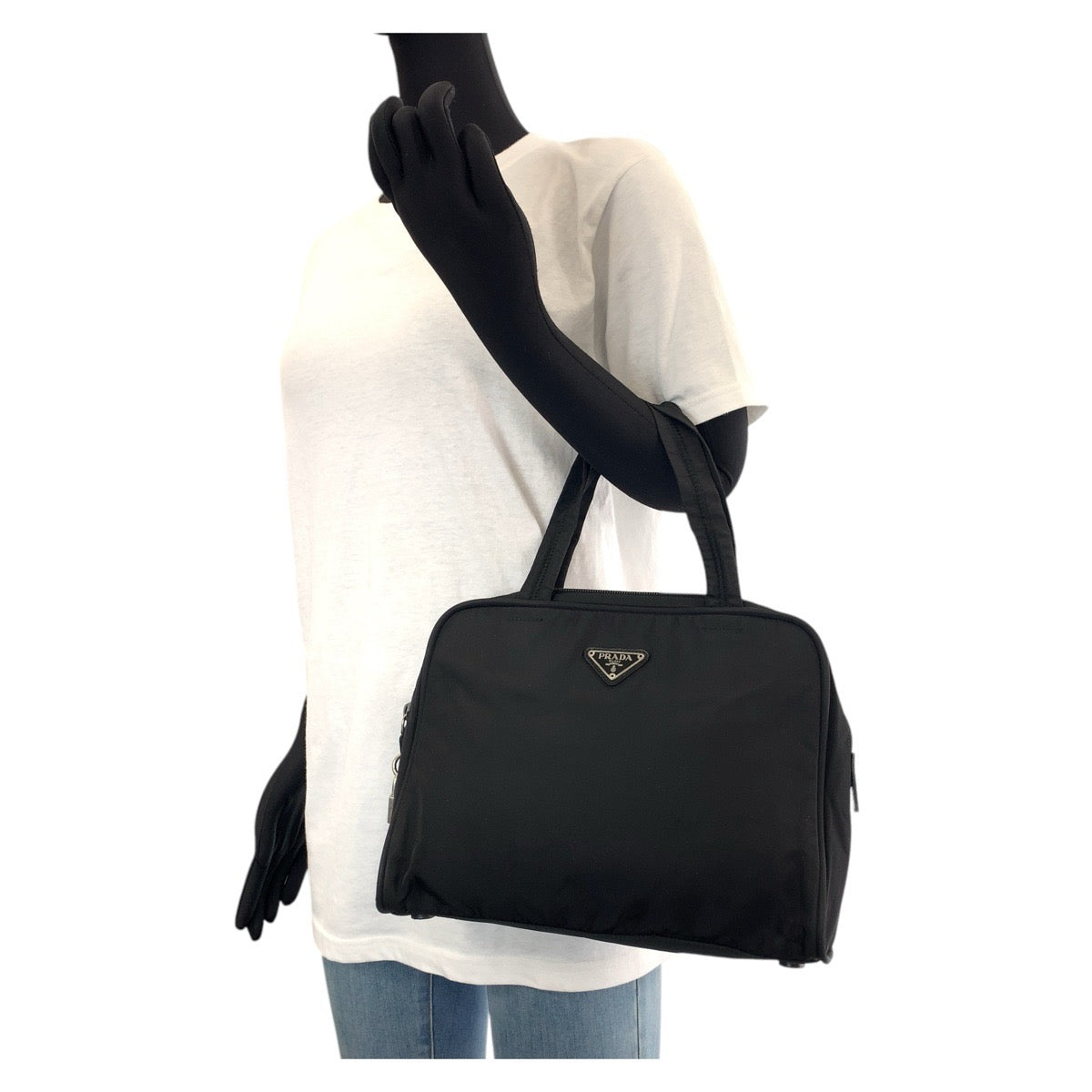 PRADA Tote Bag Nylon Black SilverMetal Test Triangle With logo