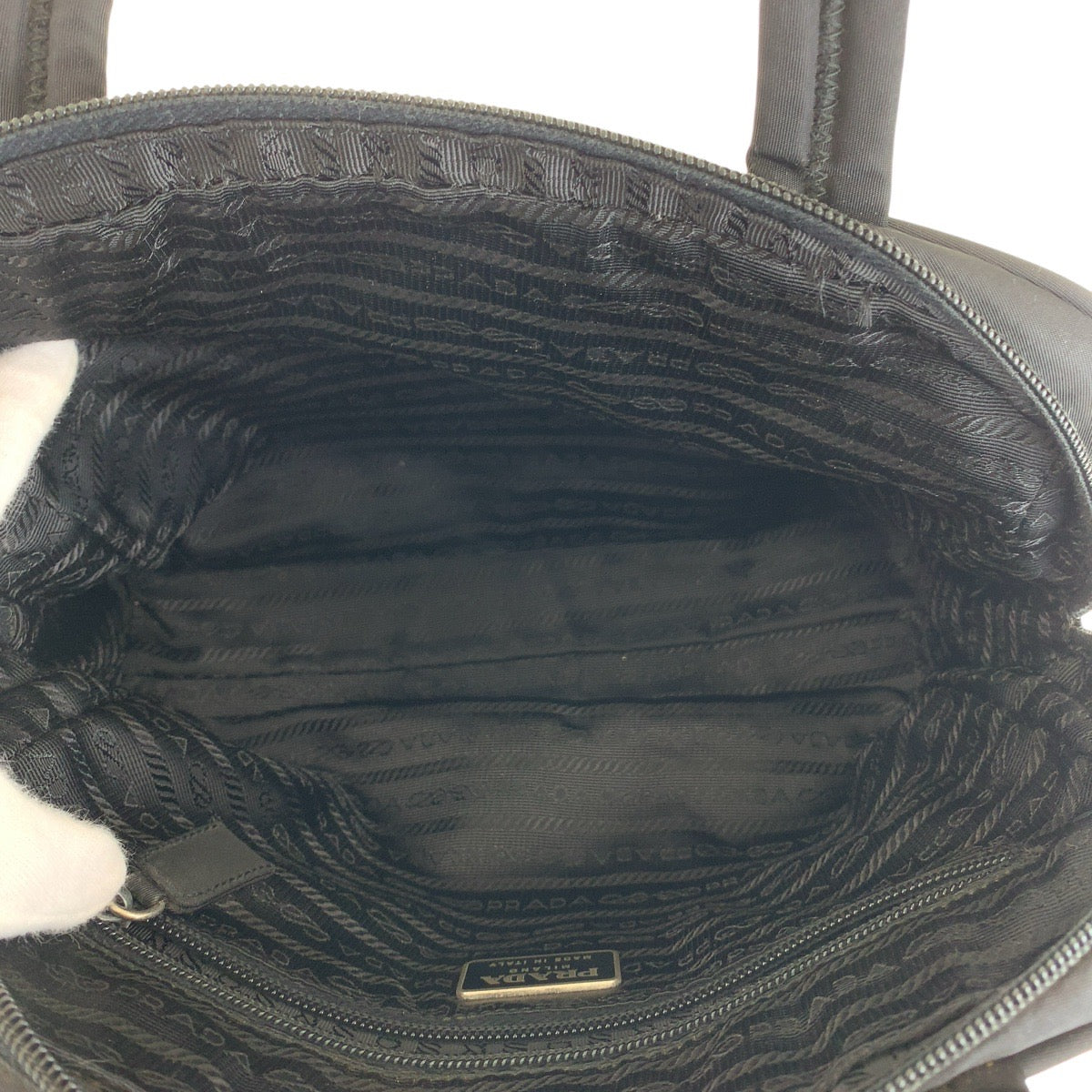 PRADA Tote Bag Nylon Black SilverMetal Test Triangle With logo