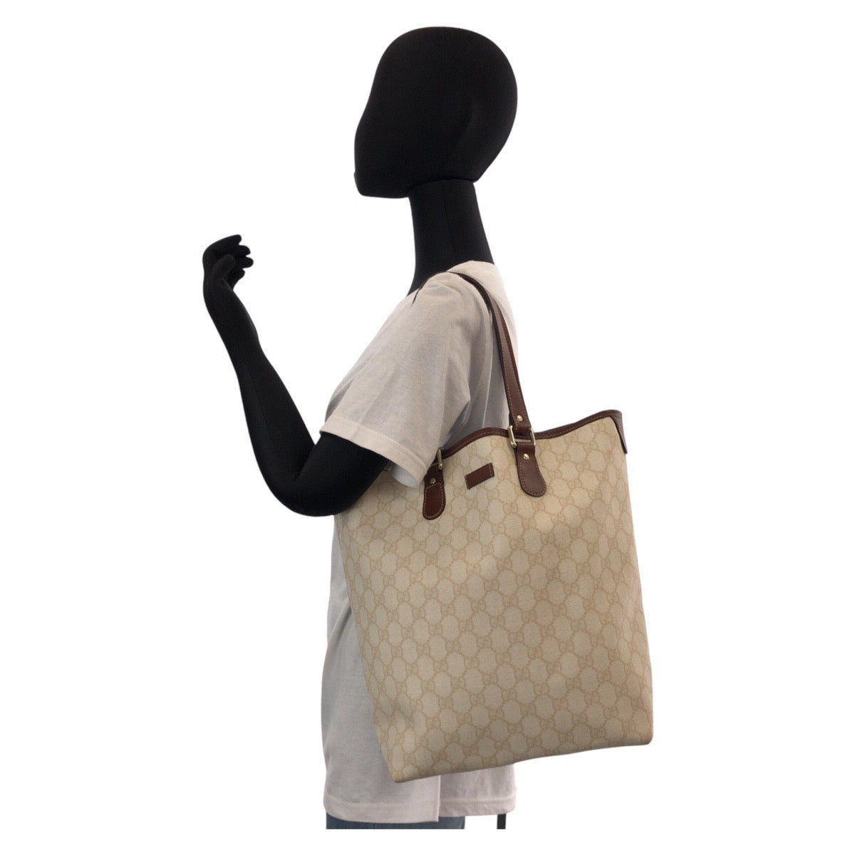 GUCCI Tote Bag 189896 GG Supreme Canvas Beige Ivory Brown