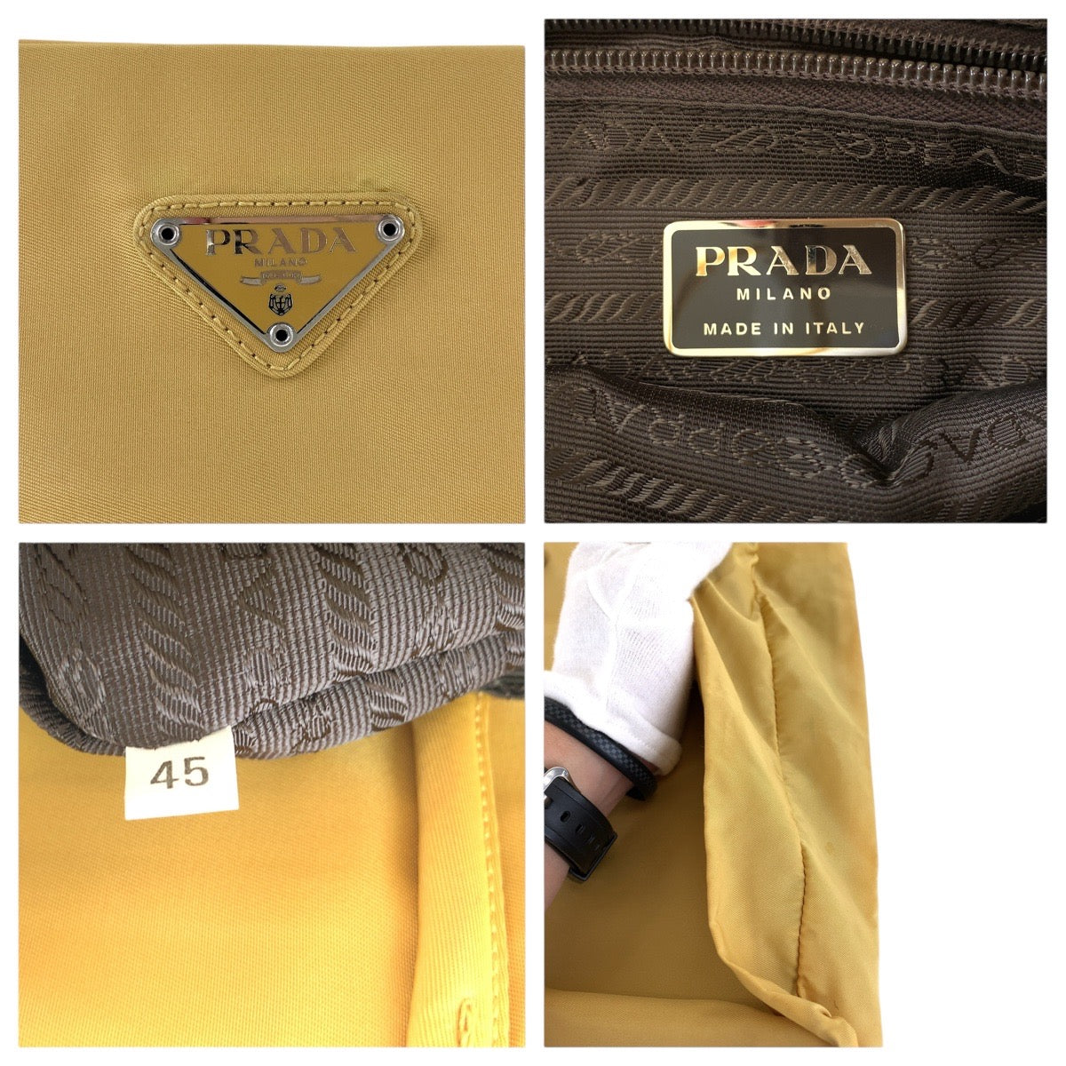 PRADA Tote Bag Nylon Yellow SilverMetal Test Triangle With logo