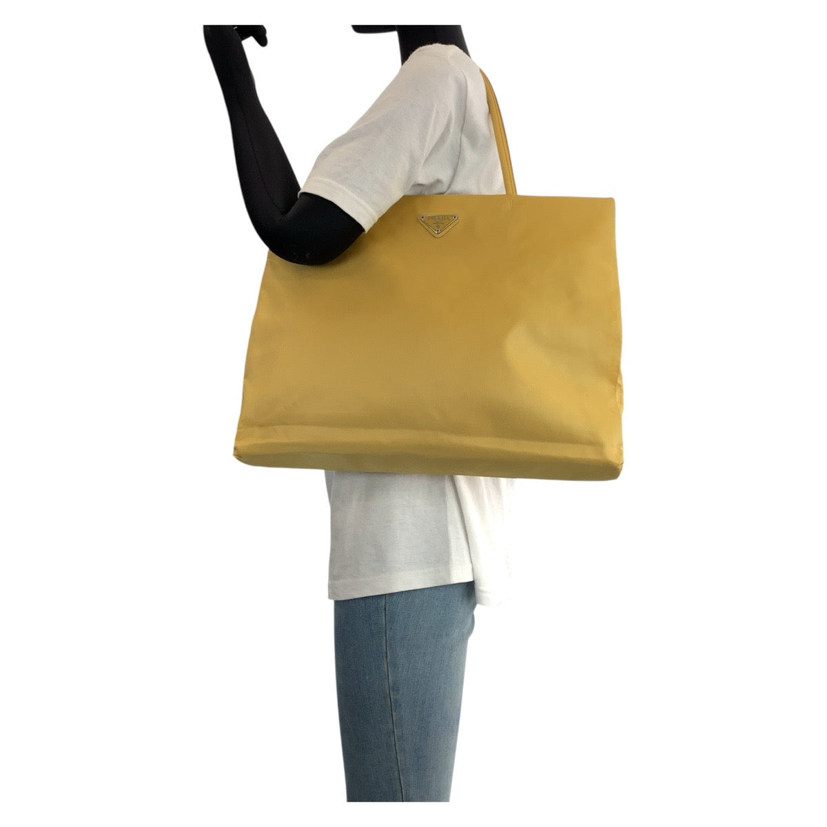 PRADA Tote Bag Nylon Yellow SilverMetal Test Triangle With logo