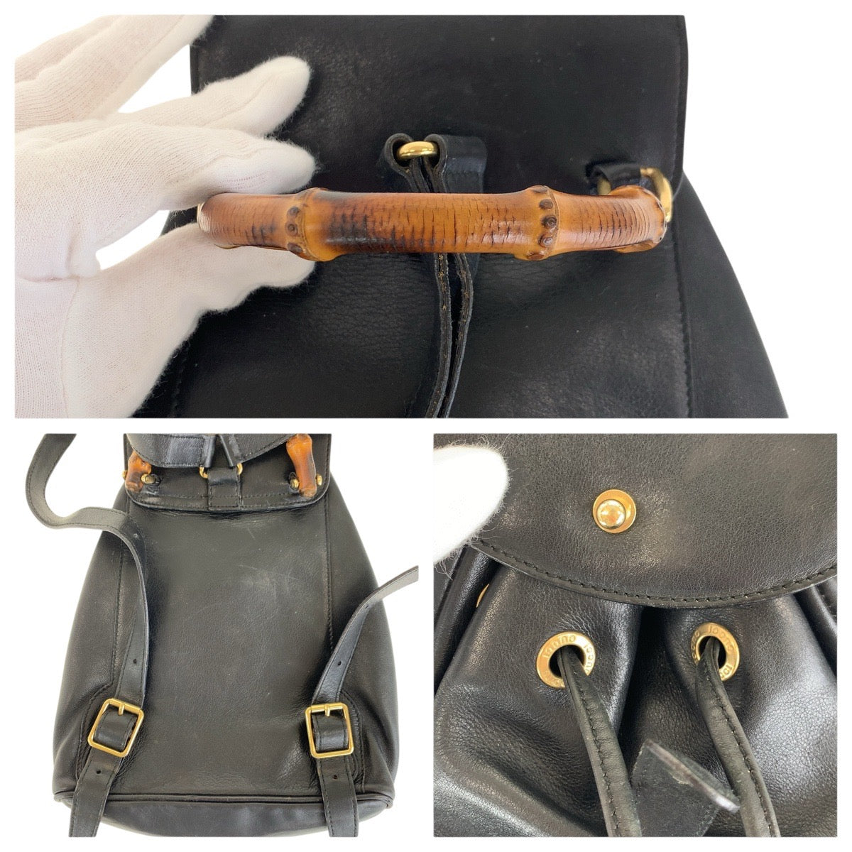 GUCCI Backpack 003 3444 0030 leather black Bamboo
