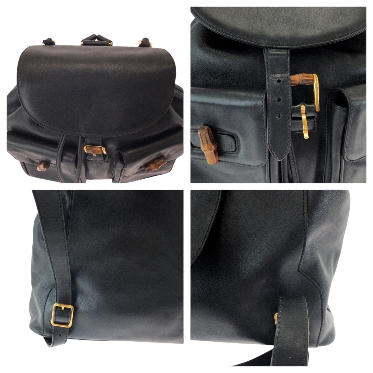 GUCCI Backpack 003 2058 0016 leather Black Brown Bamboo Old Gucci