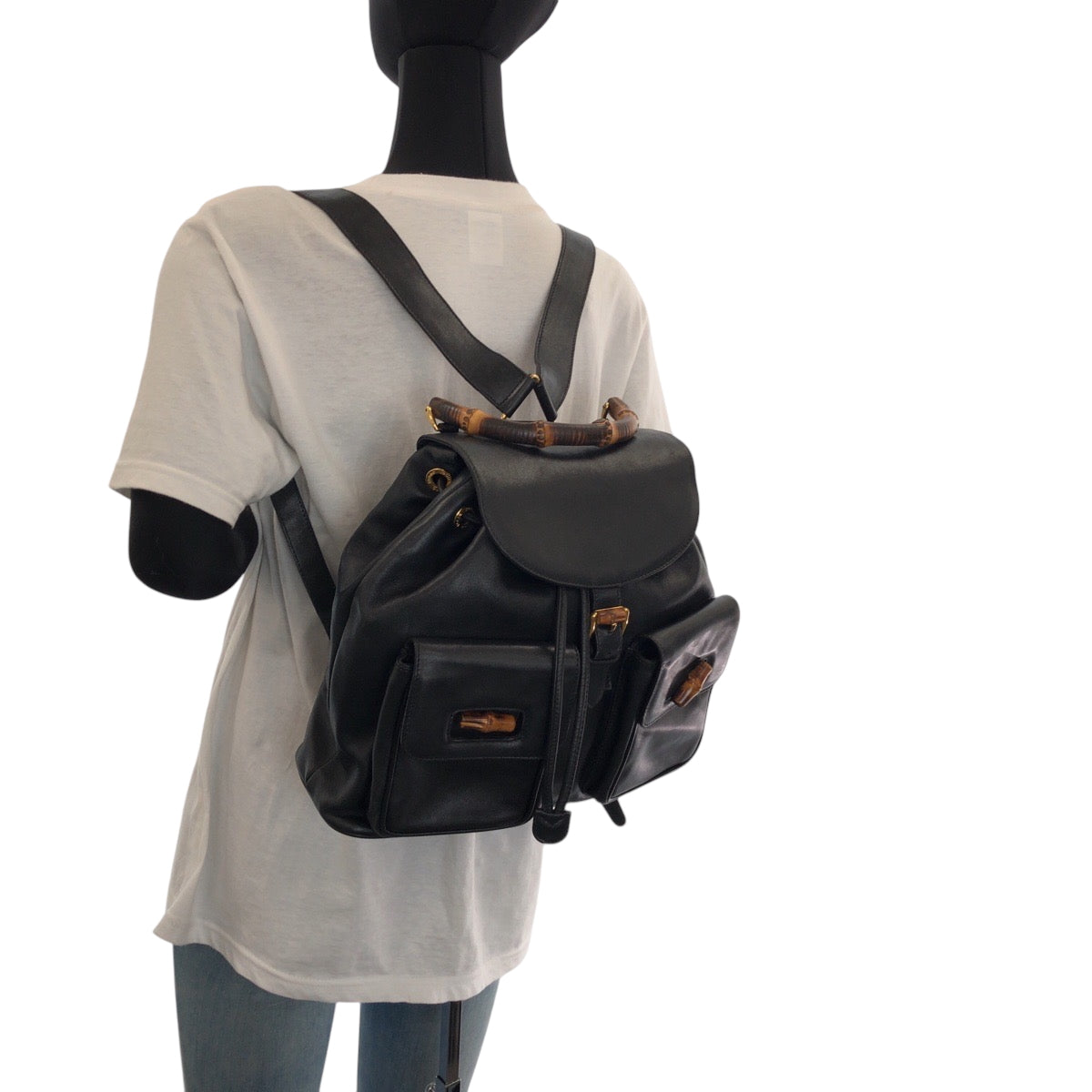 GUCCI Backpack 003 2058 0016 leather Black Brown Bamboo Old Gucci