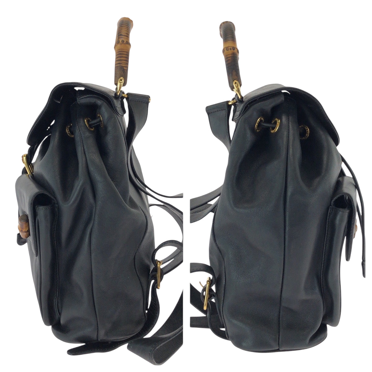 GUCCI Backpack 003 2058 0016 leather Black Brown Bamboo Old Gucci