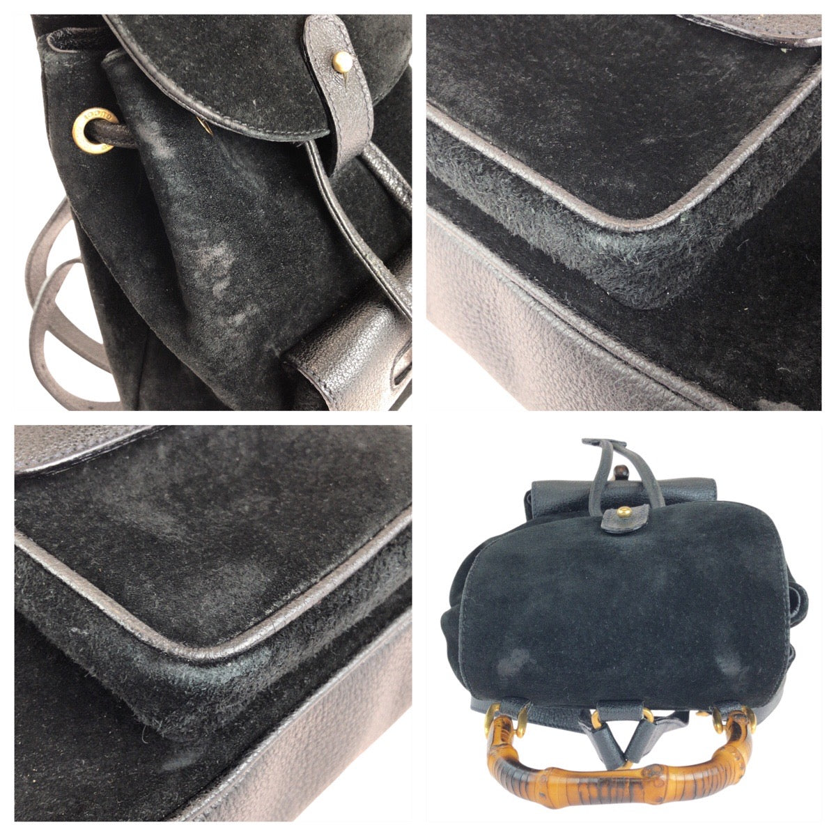 GUCCI Backpack 003 1705 Suede Black GoldMetal Bamboo