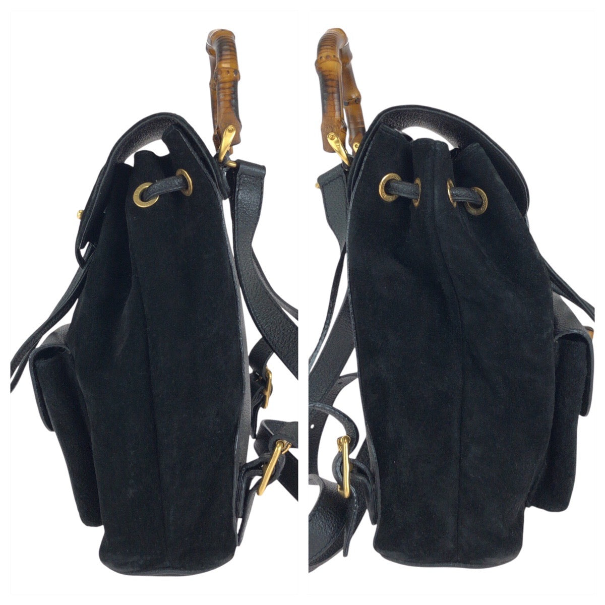 GUCCI Backpack 003 1705 Suede Black GoldMetal Bamboo