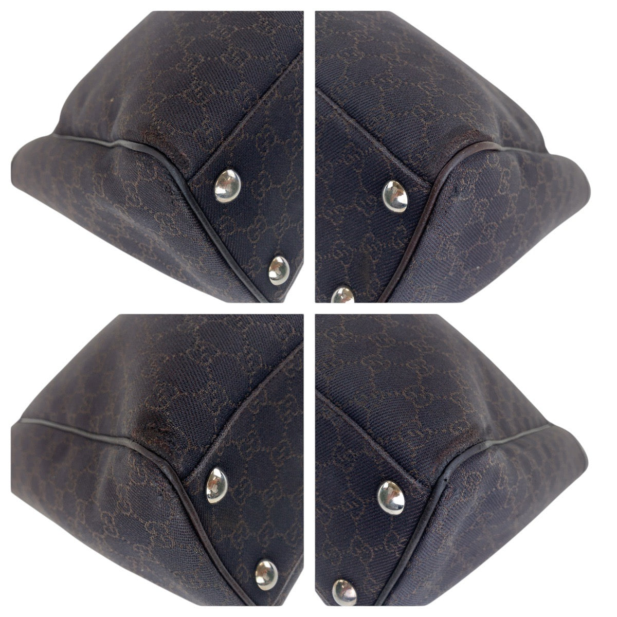 GUCCI Tote Bag 308410 GG canvas Brown Silver Metal