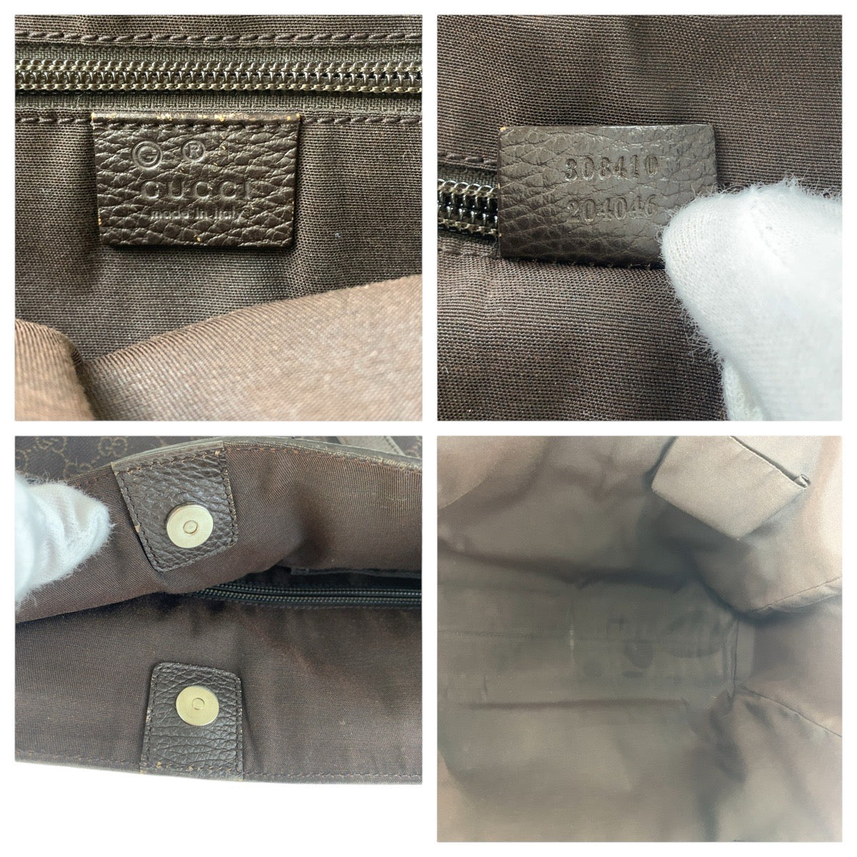 GUCCI Tote Bag 308410 GG canvas Brown Silver Metal