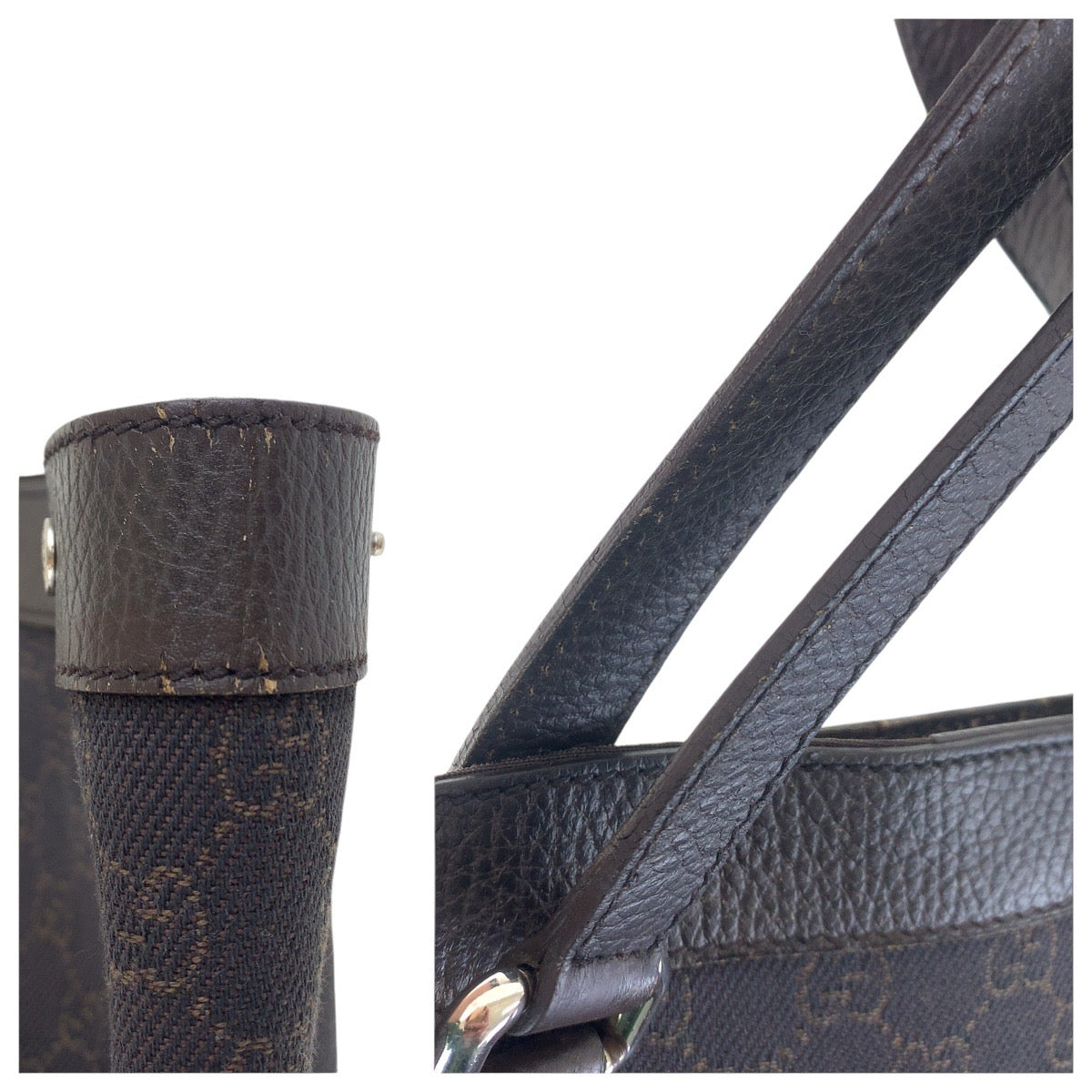 GUCCI Tote Bag 308410 GG canvas Brown Silver Metal