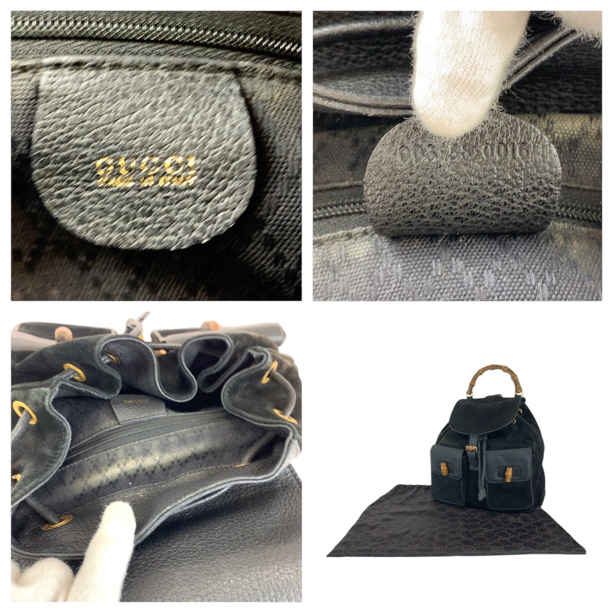 GUCCI Backpack 003 58 0016 Suede black brown Bamboo Old Gucci