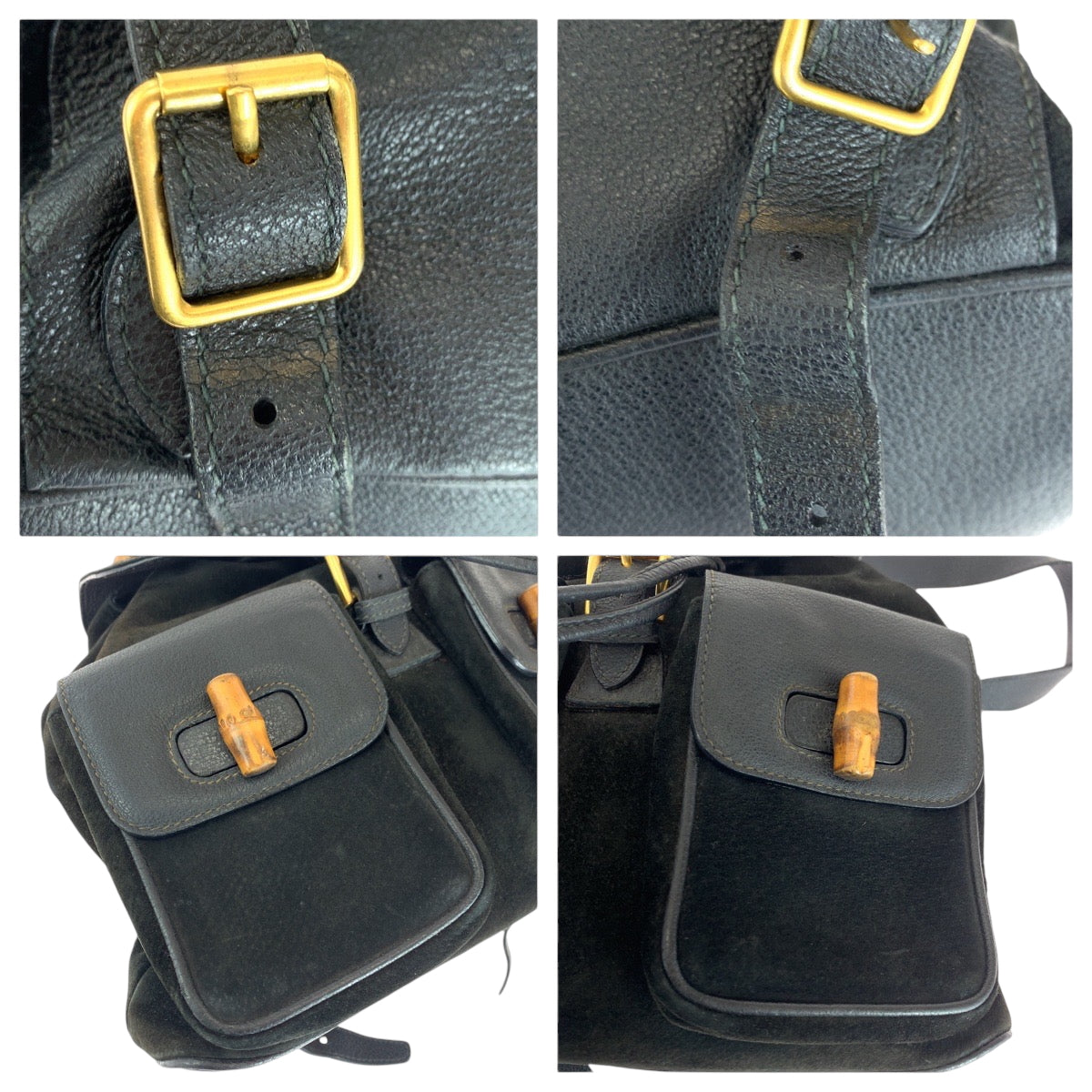 GUCCI Backpack 003 58 0016 Suede black brown Bamboo Old Gucci