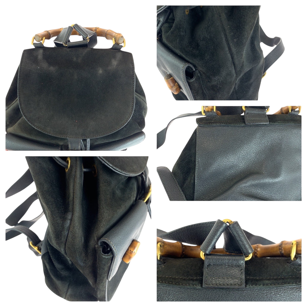 GUCCI Backpack 003 58 0016 Suede black brown Bamboo Old Gucci