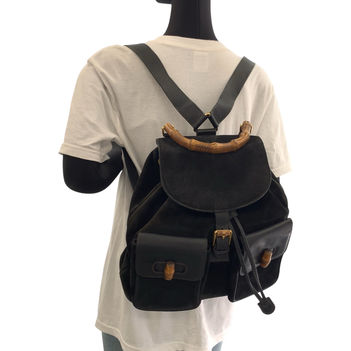 GUCCI Backpack 003 58 0016 Suede black brown Bamboo Old Gucci
