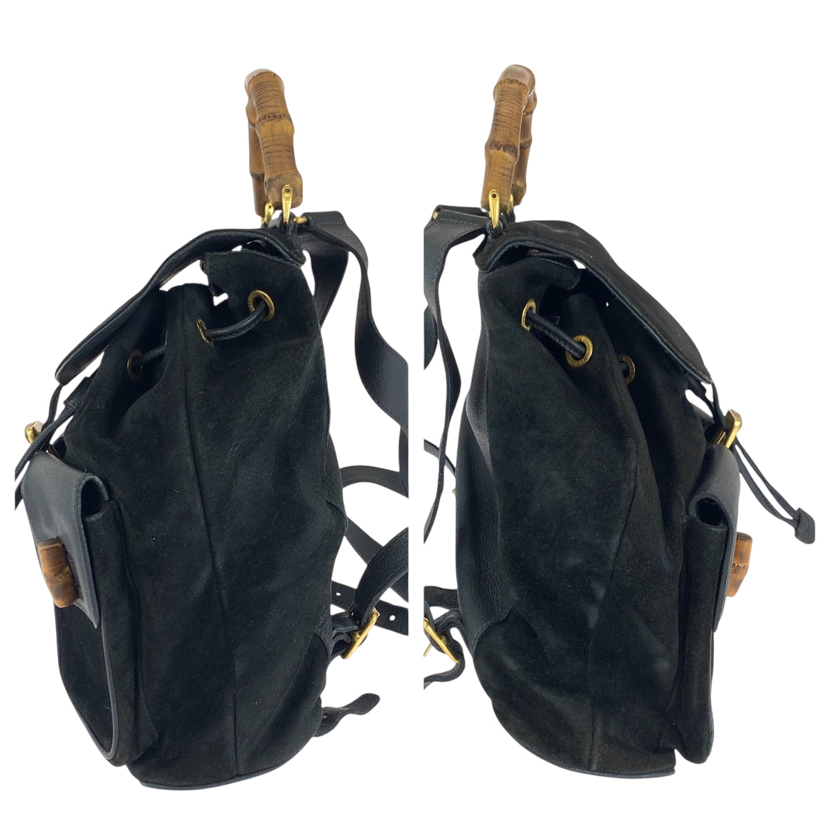 GUCCI Backpack 003 58 0016 Suede black brown Bamboo Old Gucci