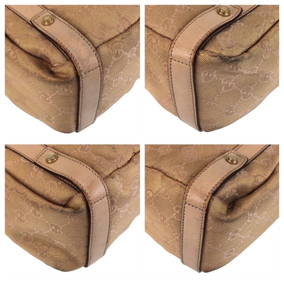 GUCCI Tote Bag 130736 GG canvas Beige Gold Metal Abbey