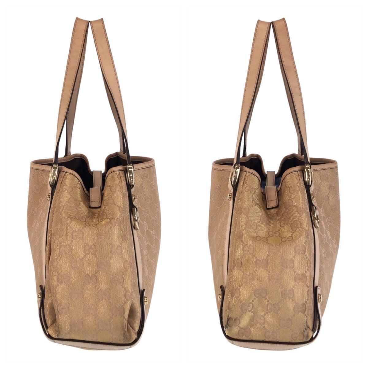GUCCI Tote Bag 130736 GG canvas Beige Gold Metal Abbey