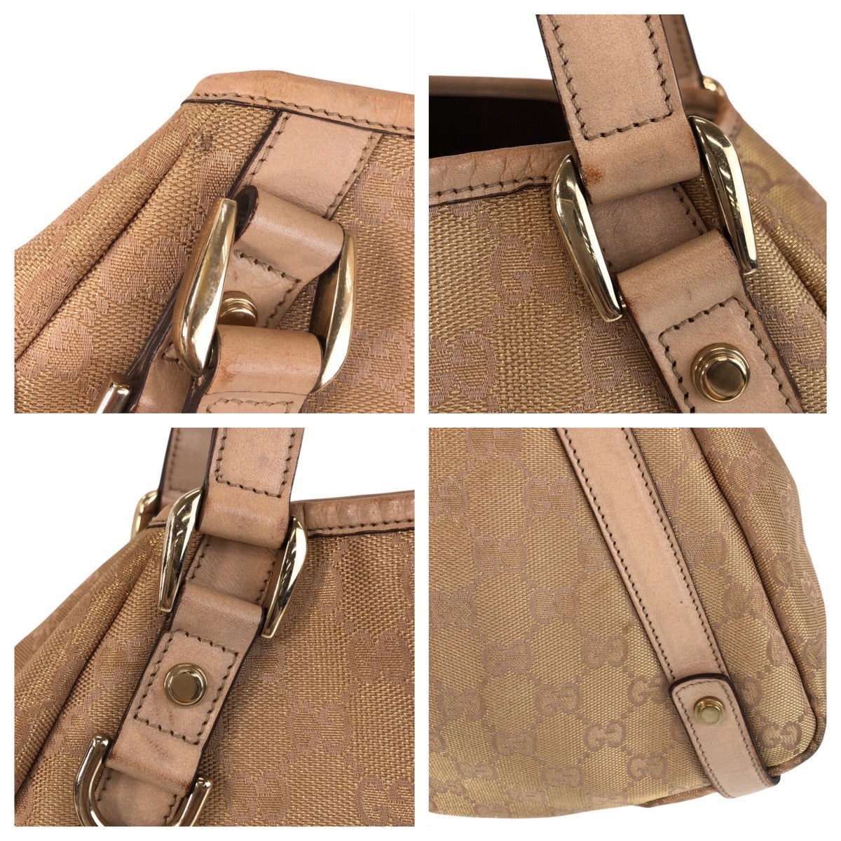 GUCCI Tote Bag 130736 GG canvas Beige Gold Metal Abbey