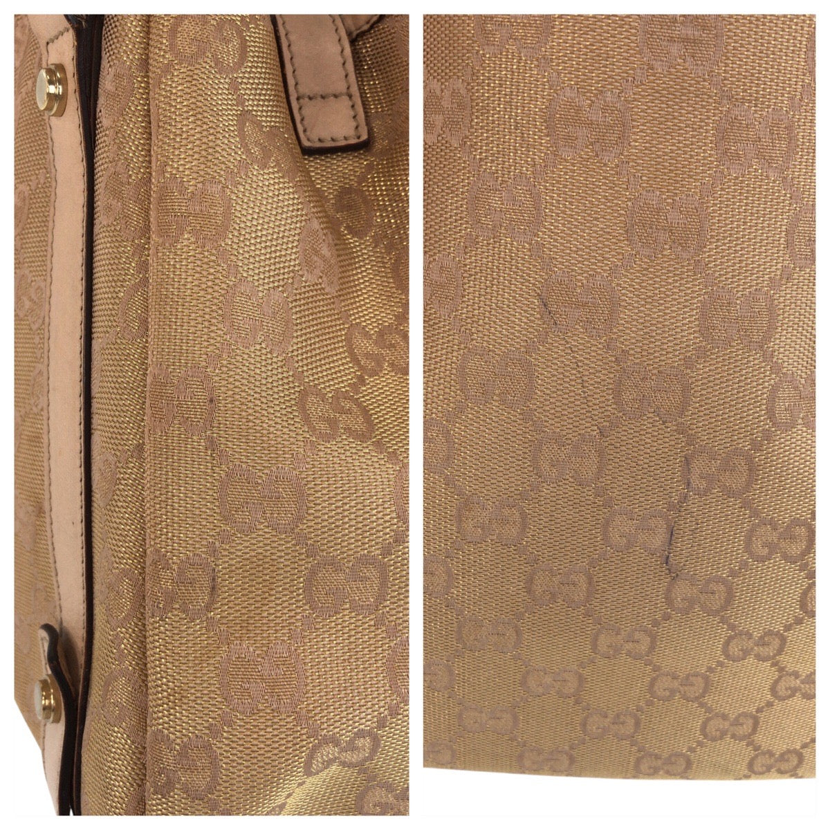 GUCCI Tote Bag 130736 GG canvas Beige Gold Metal Abbey