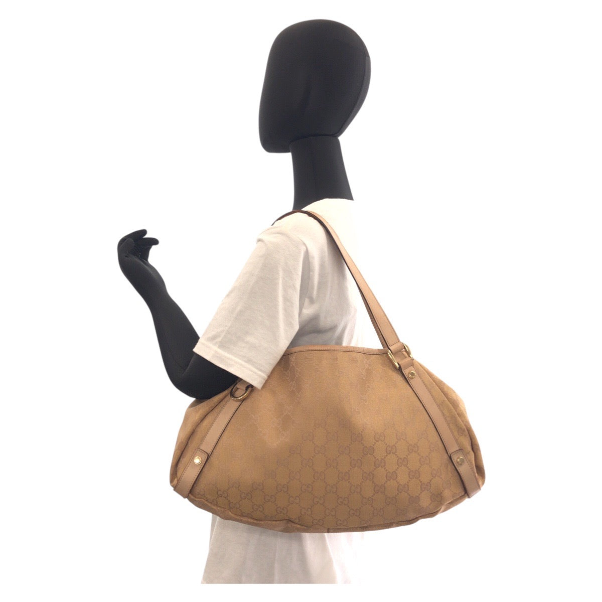 GUCCI Tote Bag 130736 GG canvas Beige Gold Metal Abbey