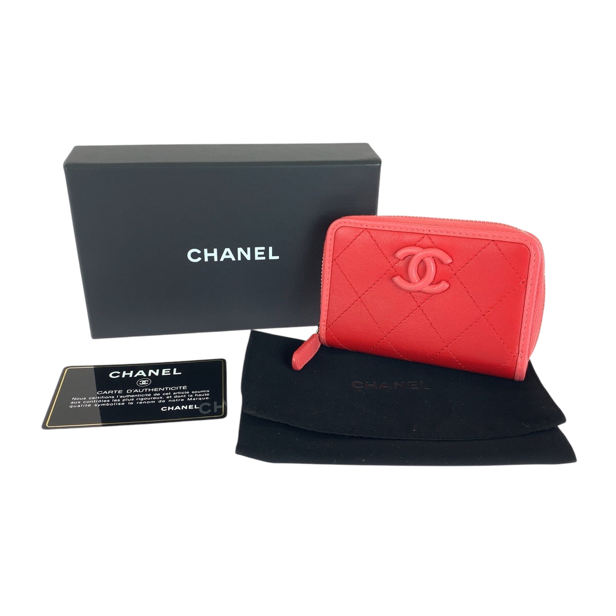 CHANEL Coin case lambskin Red Matrasse COCO Mark