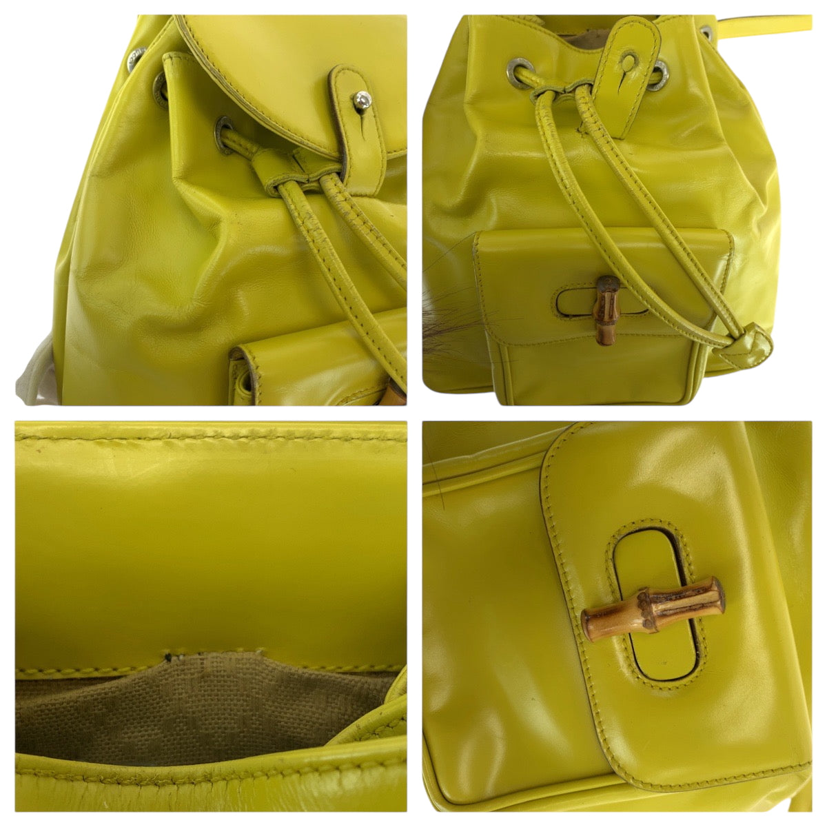 GUCCI Backpack 003 2034 0030 leather Yellow Brown SilverMetal Bamboo