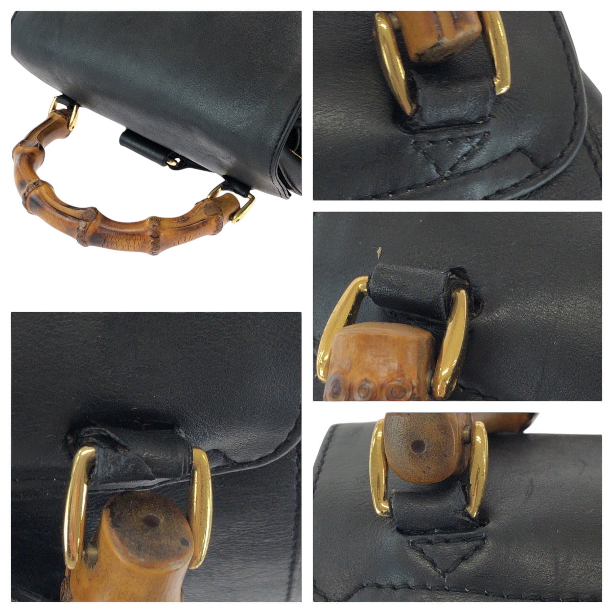 GUCCI Backpack 003 2058 0016 leather Black Brown Gold Metal Bamboo