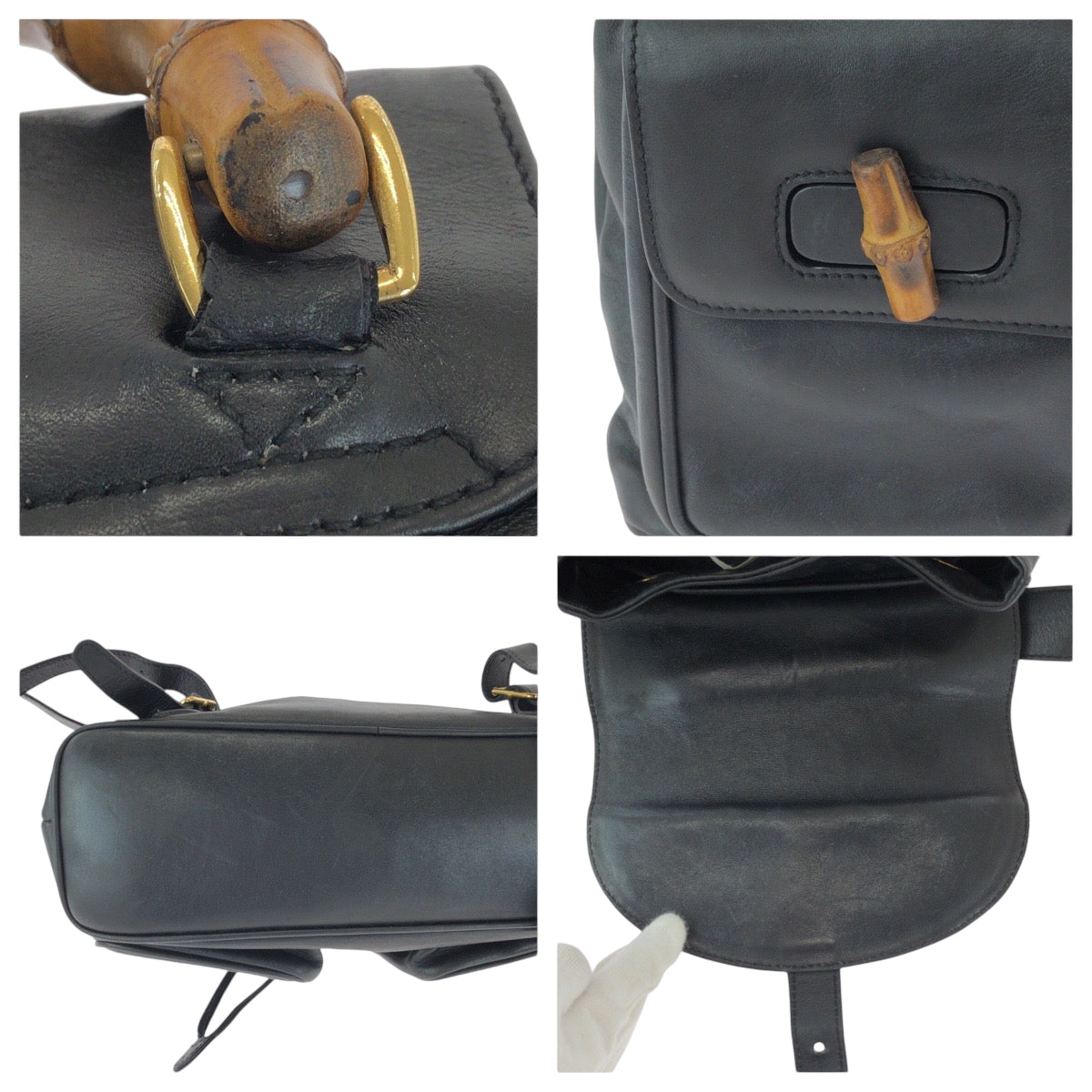 GUCCI Backpack 003 2058 0016 leather Black Brown Gold Metal Bamboo
