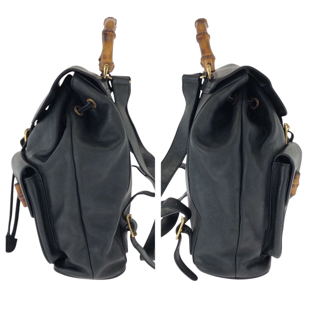 GUCCI Backpack 003 2058 0016 leather Black Brown Gold Metal Bamboo