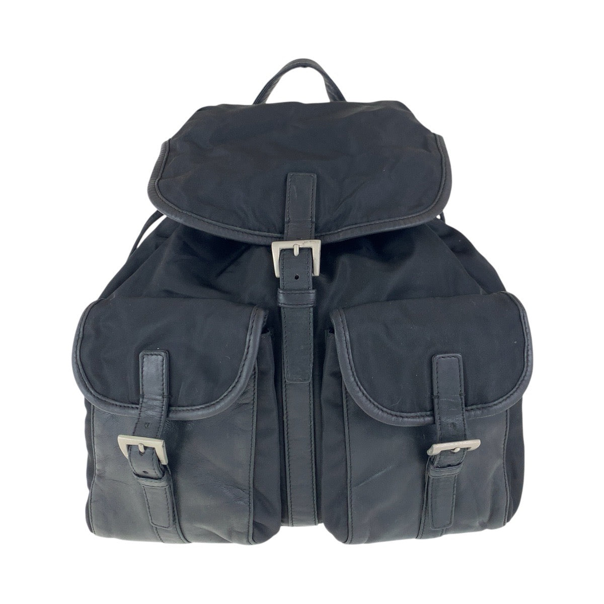 PRADA Backpack Nylon Black SilverMetal Test Triangle With logo