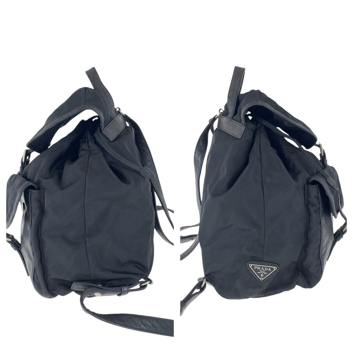 PRADA Backpack Nylon Black SilverMetal Test Triangle With logo
