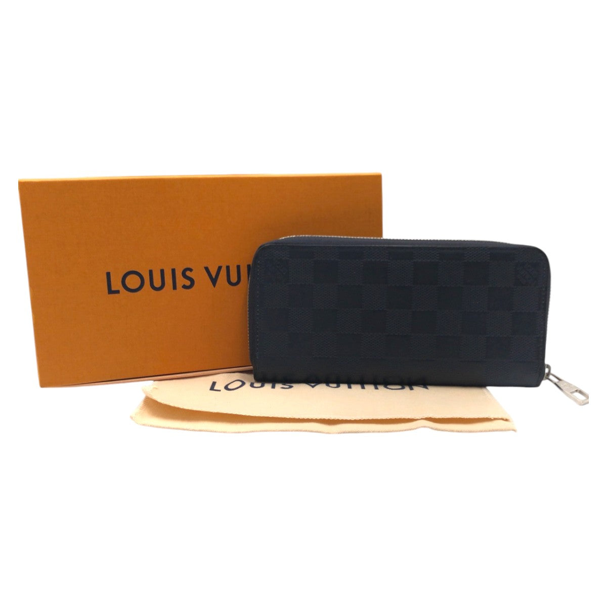 LOUIS VUITTON Long Wallet Purse N63549 PVC Navy Damier Anfini Zippy Wallet Vertical