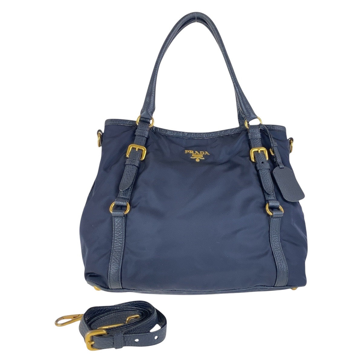 PRADA Shoulder Bag Nylon Navy Gold Metal