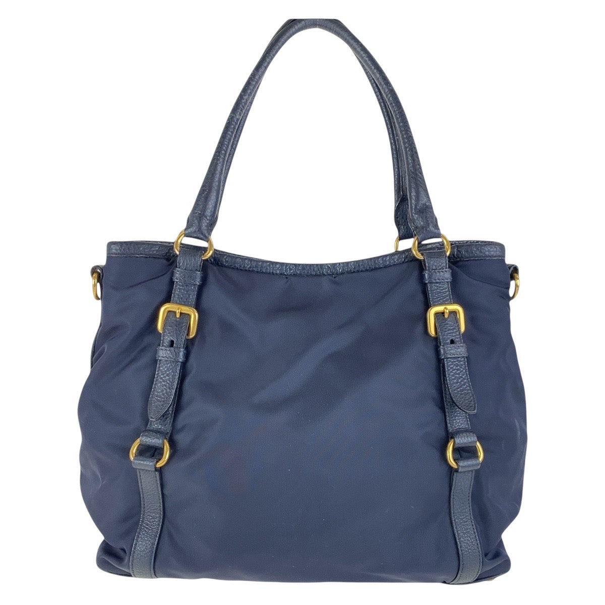 PRADA Shoulder Bag Nylon Navy Gold Metal