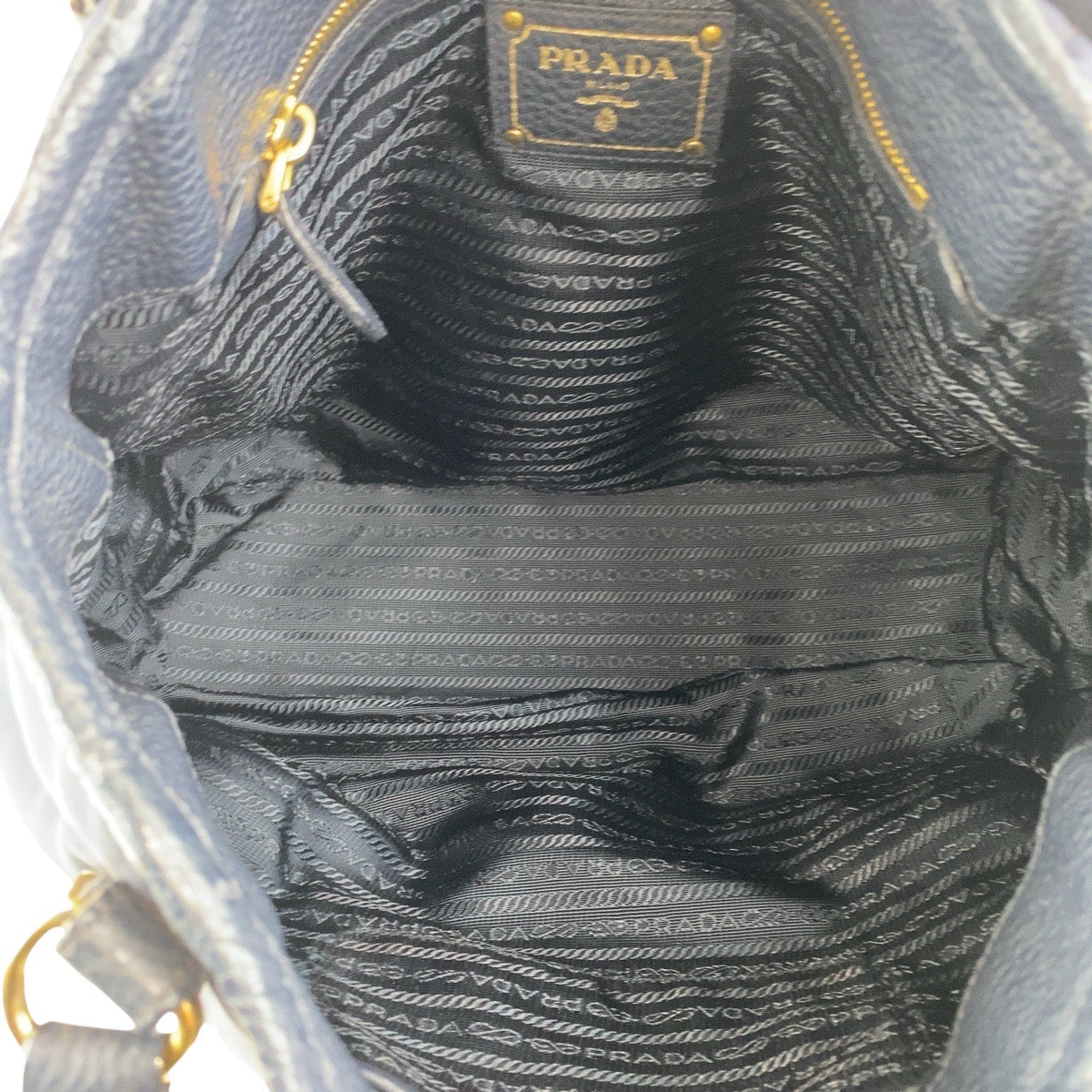 PRADA Shoulder Bag Nylon Navy Gold Metal