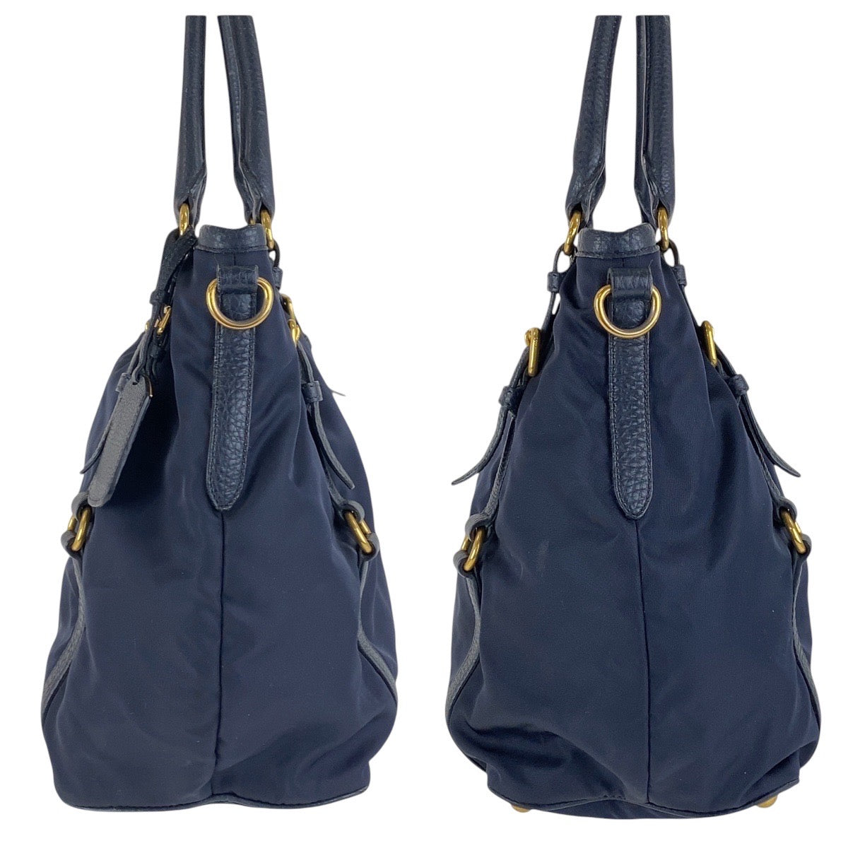 PRADA Shoulder Bag Nylon Navy Gold Metal