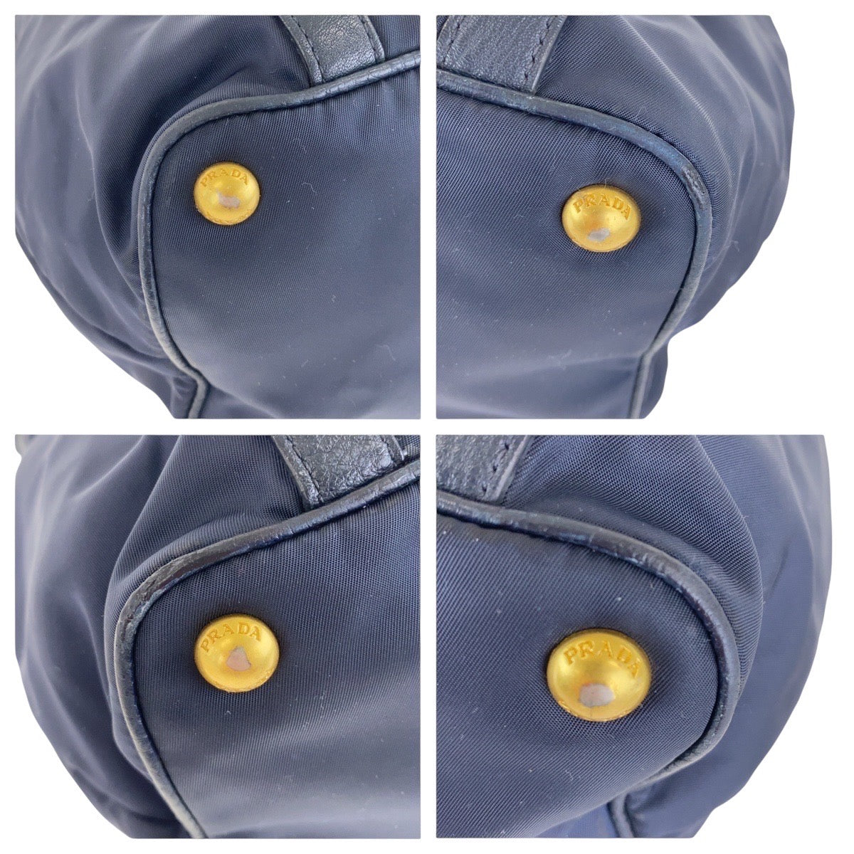 PRADA Shoulder Bag Nylon Navy Gold Metal