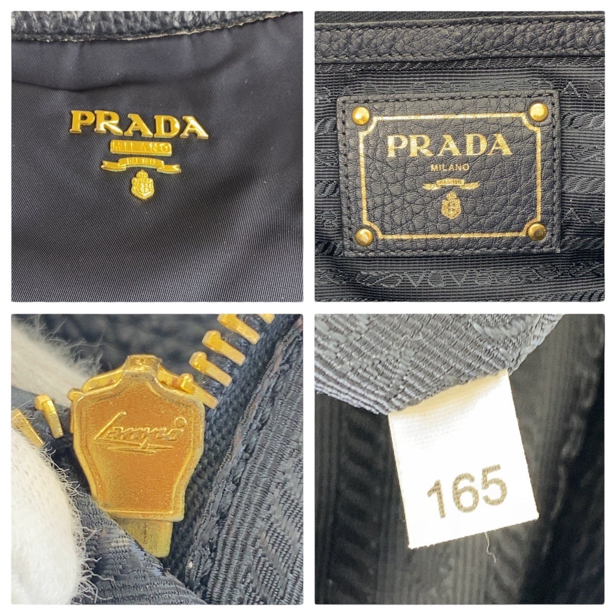 PRADA Shoulder Bag Nylon Navy Gold Metal