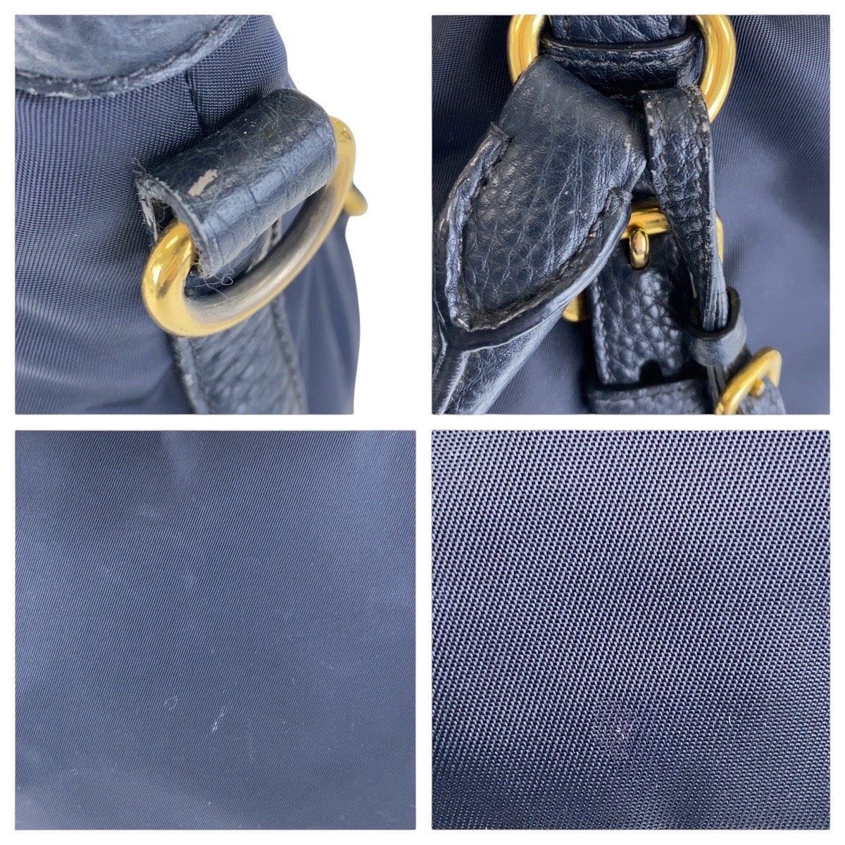 PRADA Shoulder Bag Nylon Navy Gold Metal