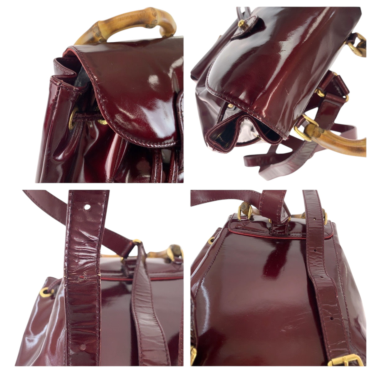 GUCCI Backpack 003 1998 0030 Patent leather wine red brown Bamboo