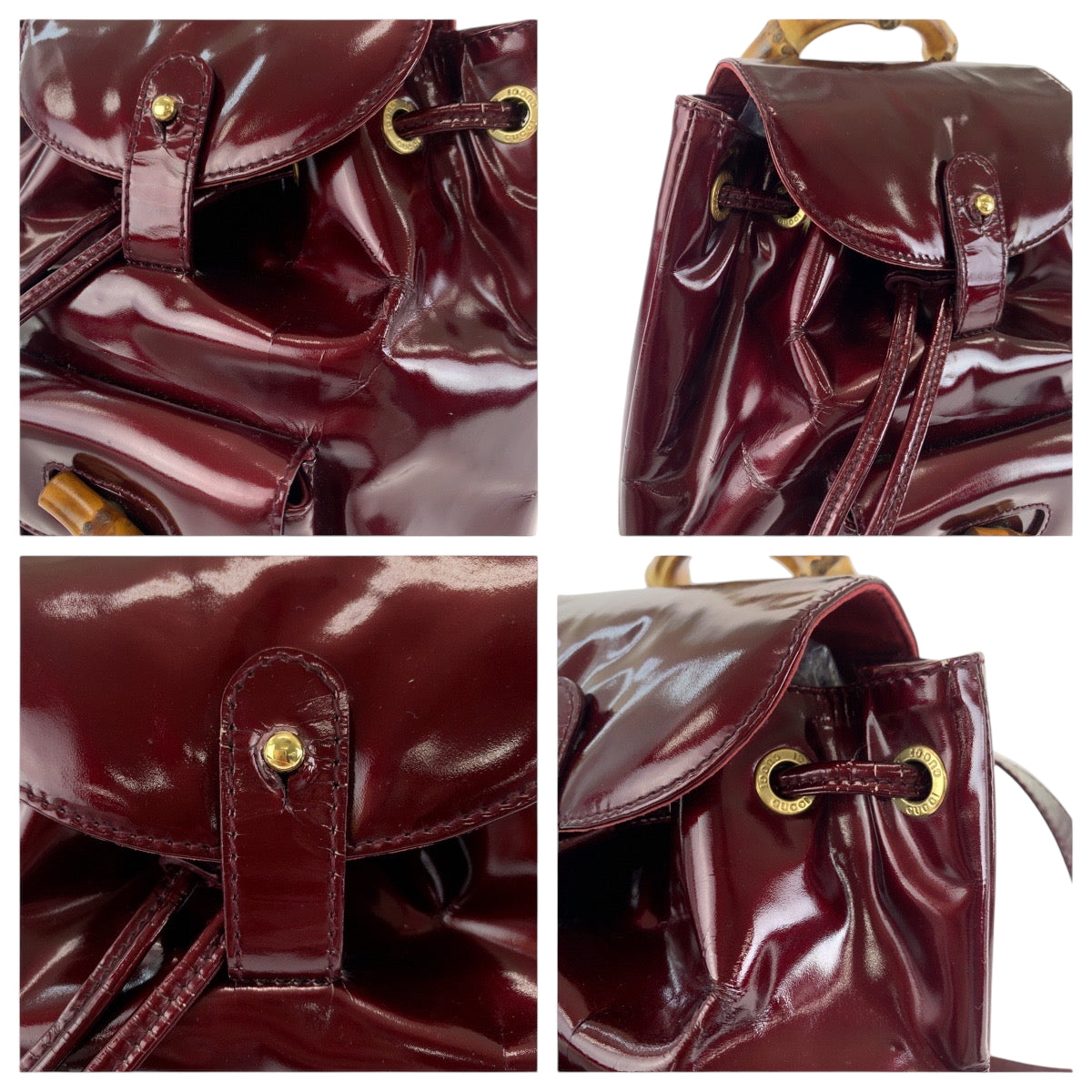 GUCCI Backpack 003 1998 0030 Patent leather wine red brown Bamboo