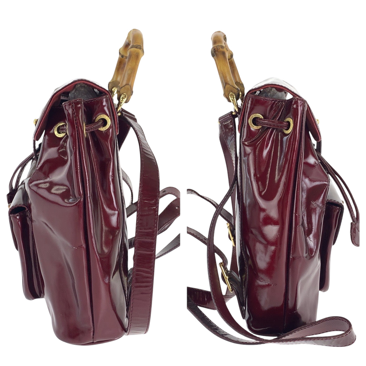 GUCCI Backpack 003 1998 0030 Patent leather wine red brown Bamboo