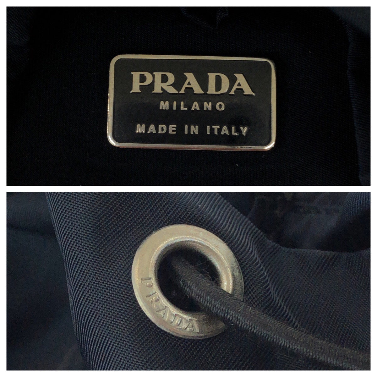 PRADA Backpack Nylon Navy SilverMetal Test Triangle With logo