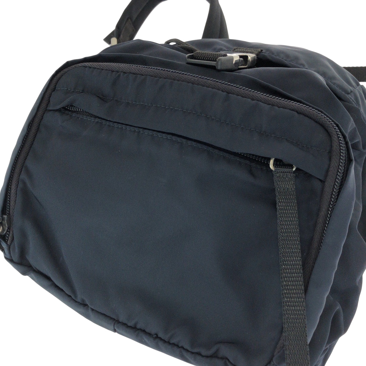 PRADA Backpack Nylon Navy SilverMetal Test Triangle With logo