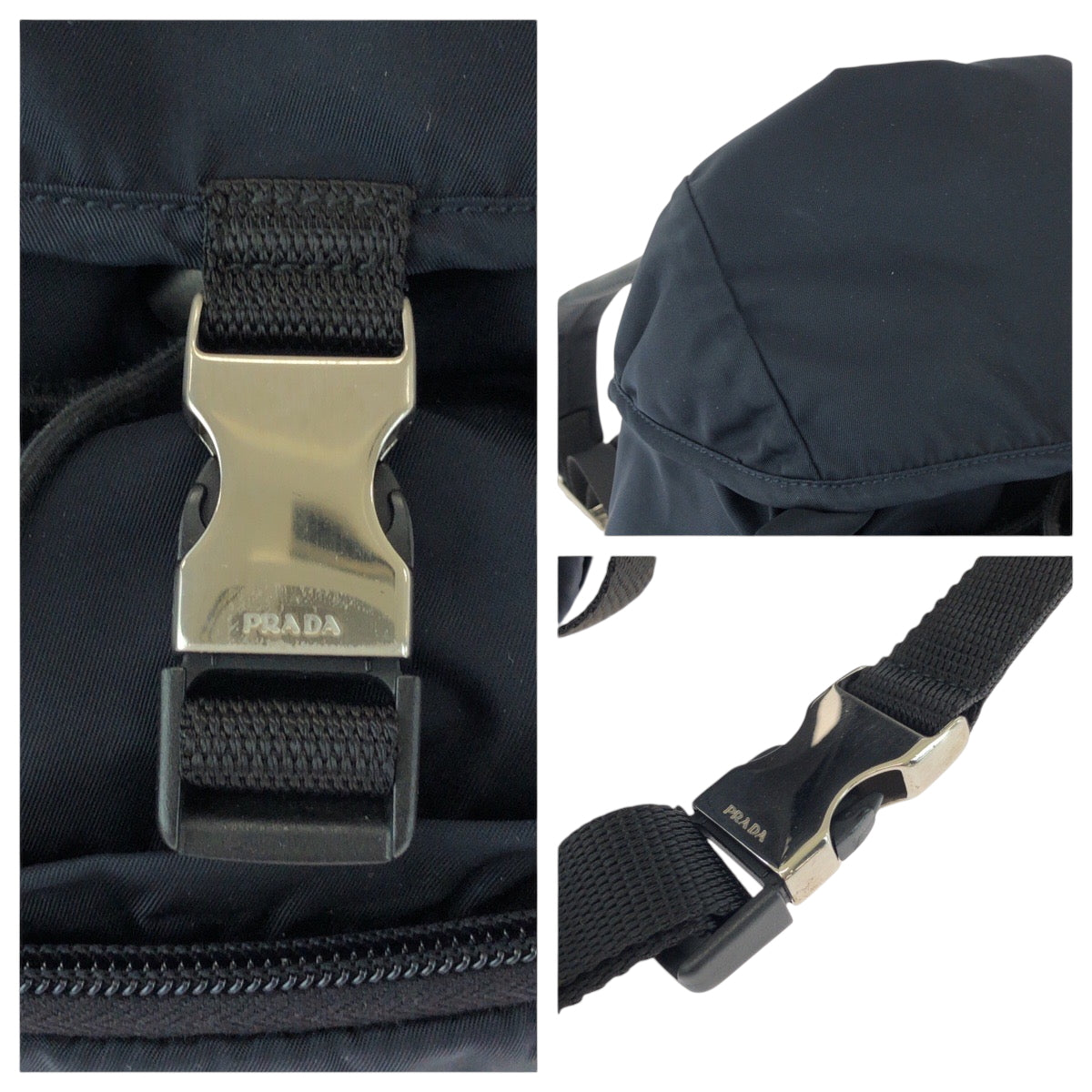 PRADA Backpack Nylon Navy SilverMetal Test Triangle With logo